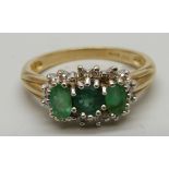 A 9ct gold, emerald and diamond ring, 3.1g, O/P