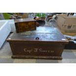 A painted pine ship's chest and a Victorian inlaid walnut writing slope