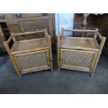A pair of bamboo bedside cabinets
