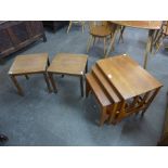A teak nest of tables and two small side tables