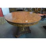 A French style marquetry inlaid hardwood circular centre table