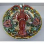 A Majolica lobster plate, 33cm, impressed 1164 impressed mark to base