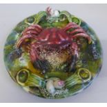 A Majolica crab plate, 19cm
