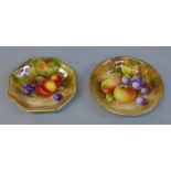 Two small Royal Worcester hand painted dishes, one signed by C Creese, the other Roberts (Frank