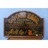 A painted wooden Goose Fair sign