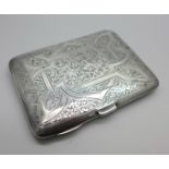 A finely engraved cigarette case, Birmingham 1903, 64g