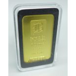 A 1 ounce 999.9 fine gold ingot