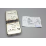 A 1kg (32.15oz) fine silver 999% ingot, 12cm x 5.5cm