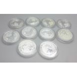 Ten silver 1oz coins