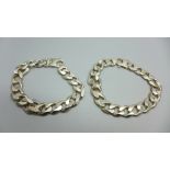 Two silver curb link bracelets, 23cm each, 105g