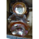 A box of orange Carnival glass