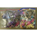 Two bags of costume jewellery