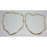 Two silver box link chains, 51cm each, 132g total