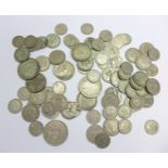 A collection of half silver coins, 143g and other coins