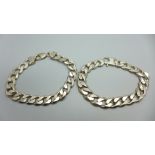 Two silver curb link bracelets, 23.5cm each, 96g