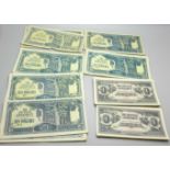 Fifty five uncirculated Japanese one dollar notes and forty eight Japanese 10 dollar notes