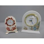 Two clocks, Wedgwood Peter Rabbit and Mason's Mandalay Red