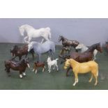 Six Royal Doulton horses, a Fiesta Studios model and other horse models, grey horse a/f, broken ears