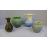 Four dripware vases