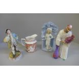 Three figures and a Royal Crown Derby 'Red Aves' jug