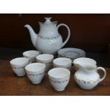 A Royal Doulton Fairfax coffee set, six setting, chip to cream jug rim