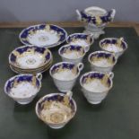 Rockingham teawares, eight cups, four saucers, plate and basin, a/f set