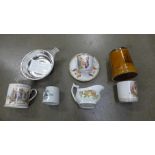 Four Royal Family commemorative cups including Queen Victoria Diamond Jubilee cup and saucer, a hand