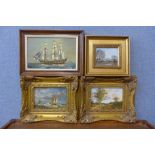 Four assorted small oil paintings, landscapes, all framed