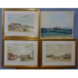 David Webb, three Norfolk landscapes, watercolour, framed and an oil of St. Mary's Lighthouse,