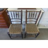 A pair of Victorian elm spindleback kitchen chairs