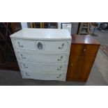 A cream and parcel gilt chest and a walnut bedside cabinet