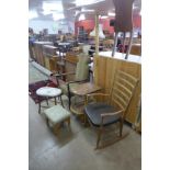 A teak rocking chair, an enamelled bidet, a beech armchair, etc. (5)