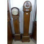 Two oak dwarf longcase clocks