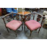 A pair of Italian Baroque style carved corner chairs