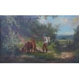 M. Stone, rural Scottish landscape with figure and cattle on a country lane, oil on canvas, framed
