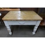 A Victorian painted pine single drawer kitchen table