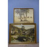 N. Kendle, river landscape with figure and horse and a Saudi Arabian landscape with camels, both