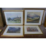 Kathleen Rashleigh, four landscapes, watercolour, framed