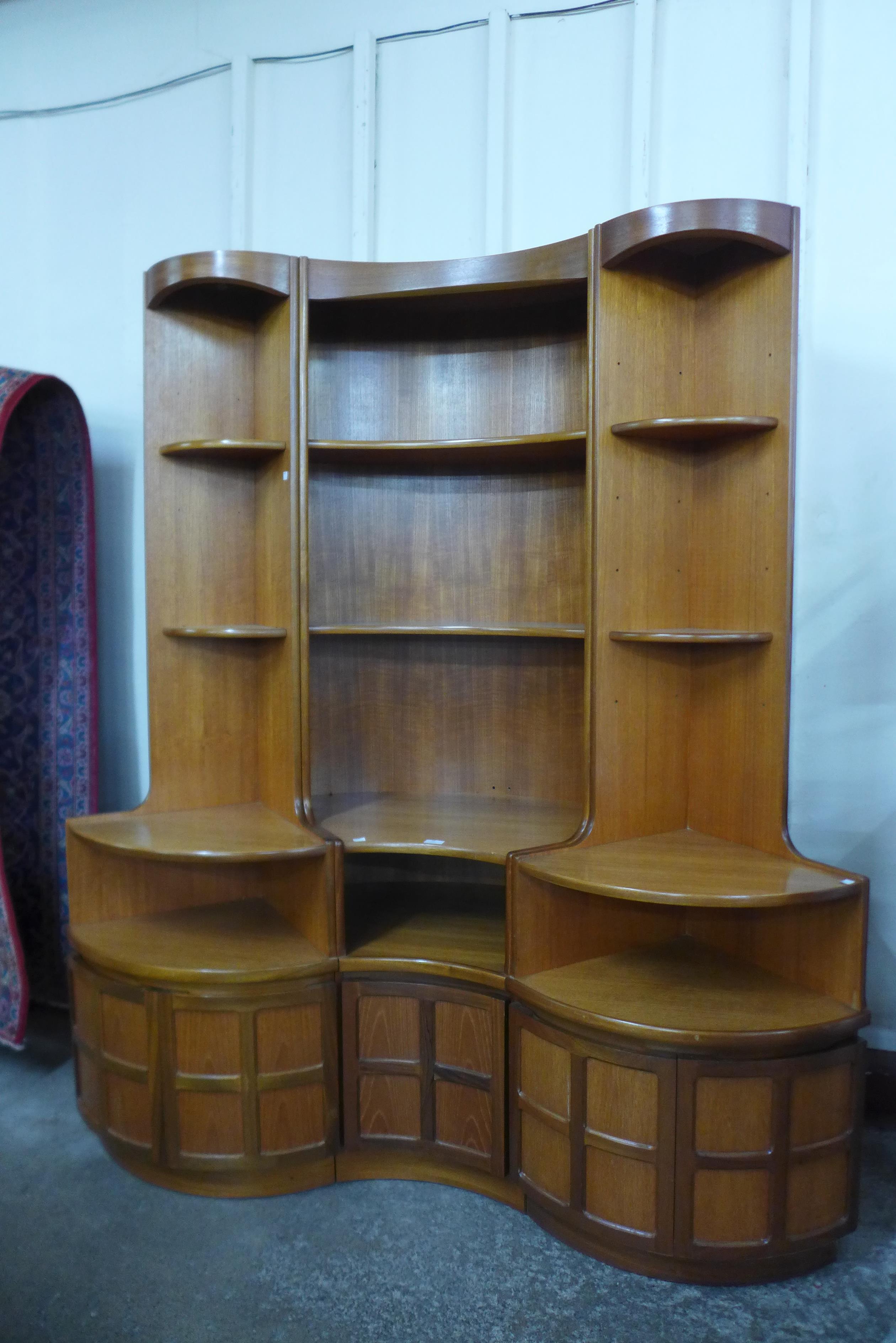 A Nathan teak three piece corner unit