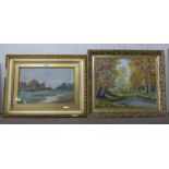 E. Hyett, rural landscape, watercolour and E. Shute, woodland landscape, oil on board, both framed