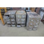 Three steel industrial index drawer chests