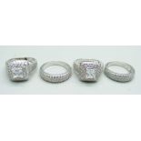 Four silver dress rings, marked S925, unused, 3x L and N