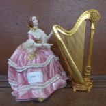 A Franklin Mint Chopin's Nocturne of Love musical figure of a lady with harp