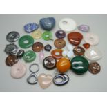 Assorted gemstone pendants, etc.