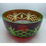 A uranium and ruby cut glass bowl, 23cm diameter