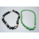 An agate bead necklace and a green bead necklet