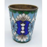 A Russian silver and enamel vodka cup, 39g