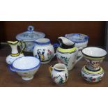 Eight items of Quimper china