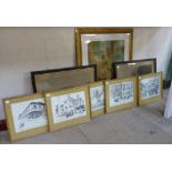 A pair of 19th Century hunting scene prints, set of five social history prints and a Neo-Classical