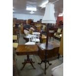 A mahogany standard lamp and a single drawer occasional table